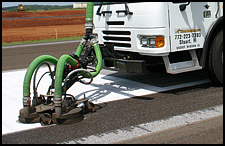 The Stripe Hog Waterblasting System is able to remove wide markings quickly and with no remaining FOD.